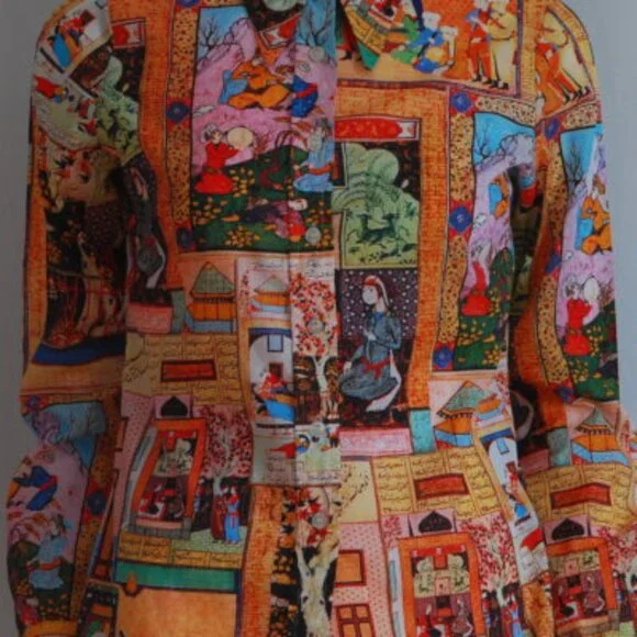 Claude Lerins 1970's Storied Blouse With Asian Scenes - France - Picture 3 of 4